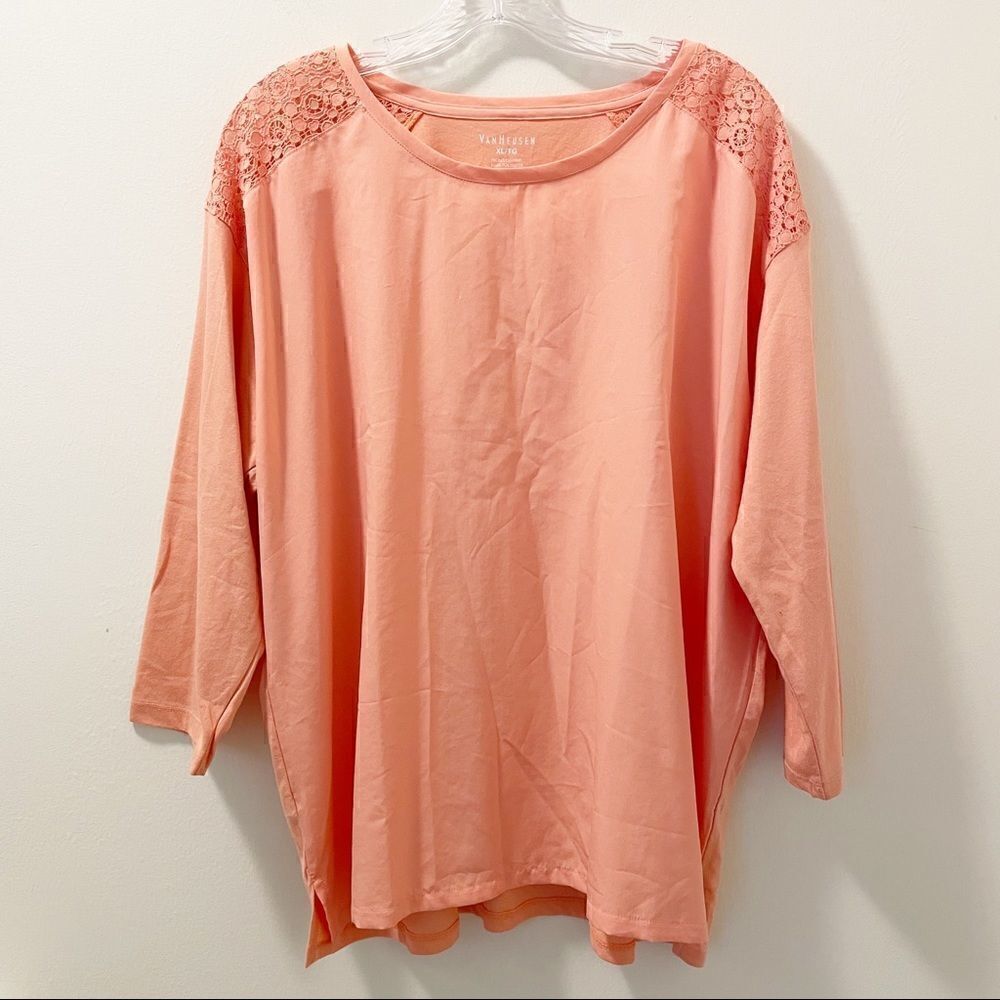 Van Heusen Lace Panel Peach Blouse - Size XL